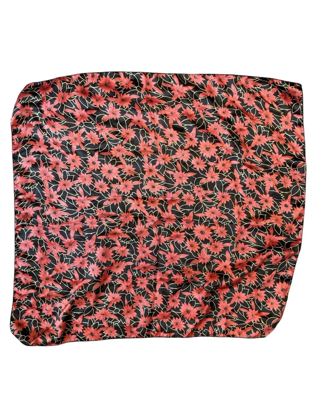 Black Floral Silk Scarf with Floral Print